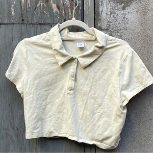 TNA Aritzia Pastel Yellow Collared Crop Top Size XL
